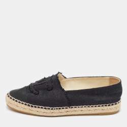 Pre Owned Chanel Black Canvas CC Cap Toe Slip On Espadrille Flats Size 39