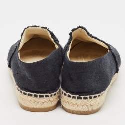 Pre Owned Chanel Black Canvas CC Cap Toe Slip On Espadrille Flats Size 39