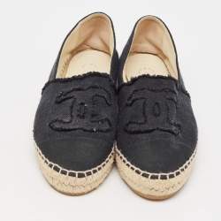 Pre Owned Chanel Black Canvas CC Cap Toe Slip On Espadrille Flats Size 39