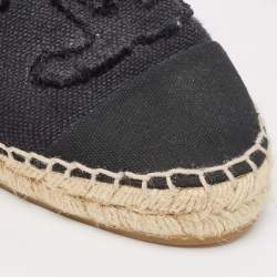 Pre Owned Chanel Black Canvas CC Cap Toe Slip On Espadrille Flats Size 39