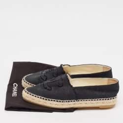 Pre Owned Chanel Black Canvas CC Cap Toe Slip On Espadrille Flats Size 39