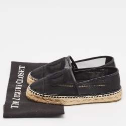 Pre Owned Chanel Black Mesh and Leather CC Espadrille Flats Size 36