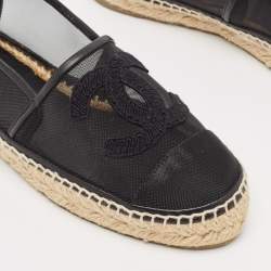 Pre Owned Chanel Black Mesh and Leather CC Espadrille Flats Size 36