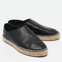Pre Owned Chanel Black Leather CC Espadrille Flats Size 38