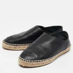 Pre Owned Chanel Black Leather CC Espadrille Flats Size 38