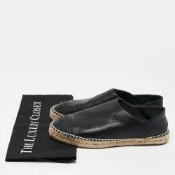 Pre Owned Chanel Black Leather CC Espadrille Flats Size 38