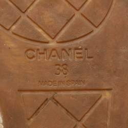 Pre Owned Chanel Black Leather CC Espadrille Flats Size 38