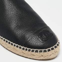 Pre Owned Chanel Black Leather CC Espadrille Flats Size 38