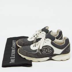 Pre Owned Chanel Grey/White Denim, Suede and Leather CC Low Top Sneakers Size 39