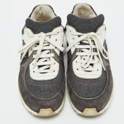 Pre Owned Chanel Grey/White Denim, Suede and Leather CC Low Top Sneakers Size 39