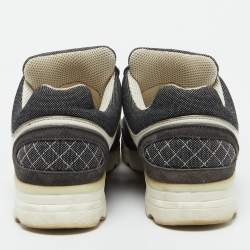 Pre Owned Chanel Grey/White Denim, Suede and Leather CC Low Top Sneakers Size 39