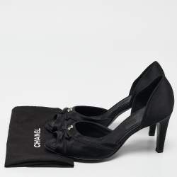 Pre Owned Chanel Black Satin CC Crystal Embellished Peep Toe Pumps Size 37