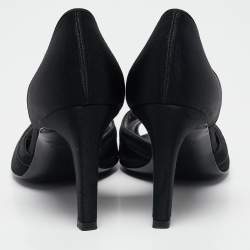 Pre Owned Chanel Black Satin CC Crystal Embellished Peep Toe Pumps Size 37