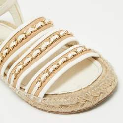 Chanel Beige/White Leather CC Chain Link Strappy Espadrille Sandals Size 39