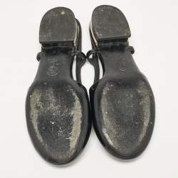 Pre Owned Chanel Black Patent Leather CC Slingback Flats Size 36
