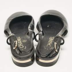 Pre Owned Chanel Black Patent Leather CC Slingback Flats Size 36