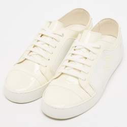 Pre Owned Chanel White/Cream Rubber and Leather CC Low Top Sneakers Size 40 