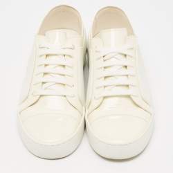 Pre Owned Chanel White/Cream Rubber and Leather CC Low Top Sneakers Size 40 
