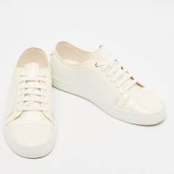 Pre Owned Chanel White/Cream Rubber and Leather CC Low Top Sneakers Size 40 