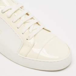Pre Owned Chanel White/Cream Rubber and Leather CC Low Top Sneakers Size 40 