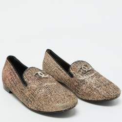 Chanel Multicolor Metallic Fabric CC Smoking Slippers Size 38.5