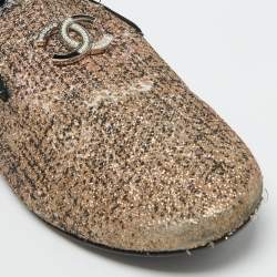 Chanel Multicolor Metallic Fabric CC Smoking Slippers Size 38.5