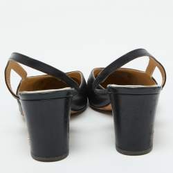 Chanel Black Leather and Fabric CC Cap Toe Slingback Pumps Size 38