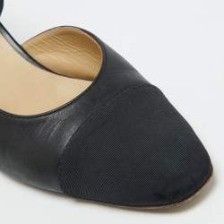 Chanel Black Leather and Fabric CC Cap Toe Slingback Pumps Size 38
