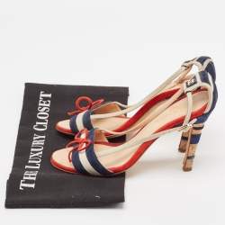 Chanel Multicolor Suede CC Bow Cork Heel Ankle Strap Sandals Size 37