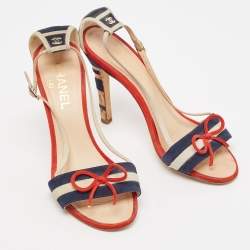 Chanel Multicolor Suede CC Bow Cork Heel Ankle Strap Sandals Size 37