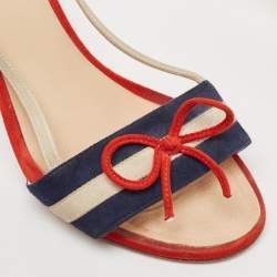 Chanel Multicolor Suede CC Bow Cork Heel Ankle Strap Sandals Size 37