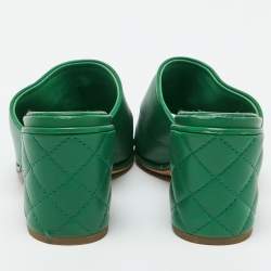 Chanel Green Leather CC Chain Details Quilted Block Heel Sandals Size 38.5