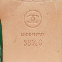 Chanel Green Leather CC Chain Details Quilted Block Heel Sandals Size 38.5