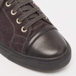 Pre Owned Chanel Black/Grey Leather and Suede CC Lace Up Sneakers Size 37.5