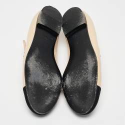 Pre Owned Chanel Beige/Black Leather Cap Toe Ballet Flats Size 40.5