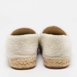 Pre Owned Chanel Cream/Black Felt Fabric and Velvet CC Espadrille Flats Size 38