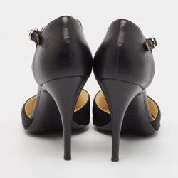 Pre Owned Chanel Black Leather and Fabric CC Ankle Strap Pumps Size 40