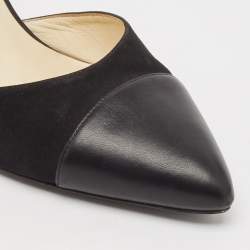 Pre Owned Chanel Black Leather and Fabric CC Ankle Strap Pumps Size 40
