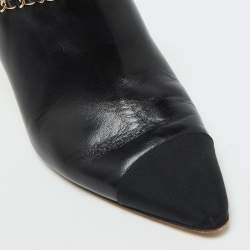 Chanel Black Leather CC Logo Chain Link Pointed Toe Mules Size 39