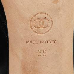 Chanel Black Leather CC Logo Chain Link Pointed Toe Mules Size 39