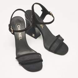 Chanel Black Mesh and Suede CC Ankle Strap Sandals Size 36