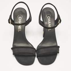 Chanel Black Mesh and Suede CC Ankle Strap Sandals Size 36