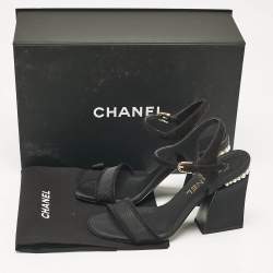 Chanel Black Mesh and Suede CC Ankle Strap Sandals Size 36