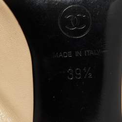 Pre Owned Chanel Beige/Black Leather Cap Toe CC Bow Slingback Pumps Size 39.5