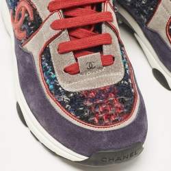 Chanel Tricolor Tweed and Suede CC Low Top Sneakers Size 40