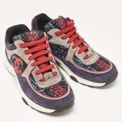 Chanel Tricolor Tweed and Suede CC Low Top Sneakers Size 40