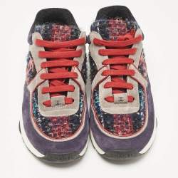 Chanel Tricolor Tweed and Suede CC Low Top Sneakers Size 40