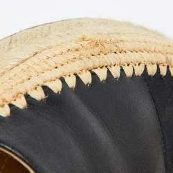 Pre Owned Chanel Black Leather and Raffia CC Platform Espadrille Mules Size 36