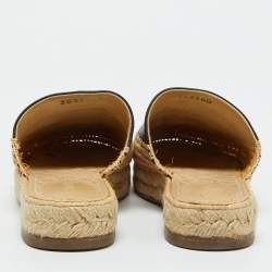 Pre Owned Chanel Black Leather and Raffia CC Platform Espadrille Mules Size 36