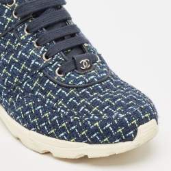 Pre Owned Chanel Multicolor Tweed and Leather Low Top Sneakers Size 39